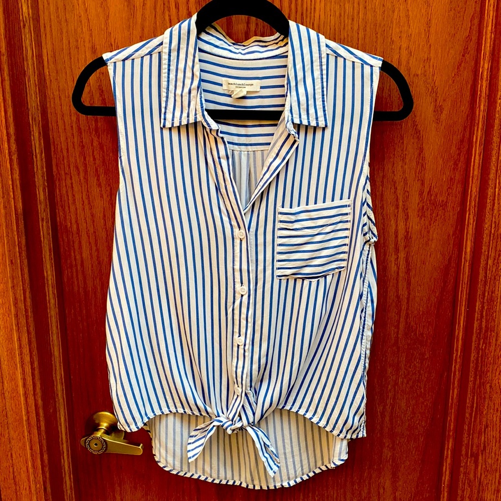 Blue and White Striped Tie Front Tank Top